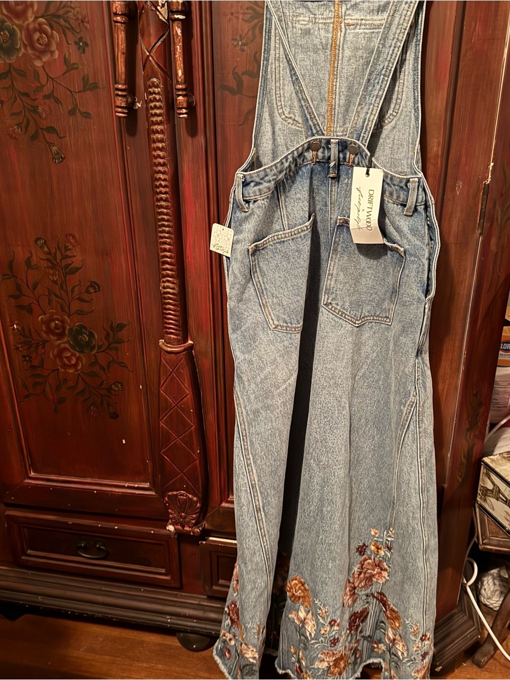 Driftwood x Free People Denim Floral Embroidered Maxi Shirtall Dress - Picture 5 of 6